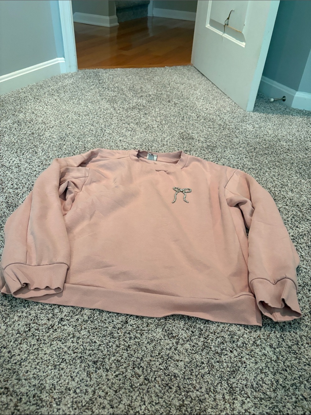Embroidered Bow Pink Crewneck Sweatshirt